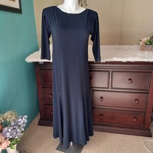 Eva Varro Long Navy Blue Fit and Flare Party/Dance Flowy Maxi Dress Size M